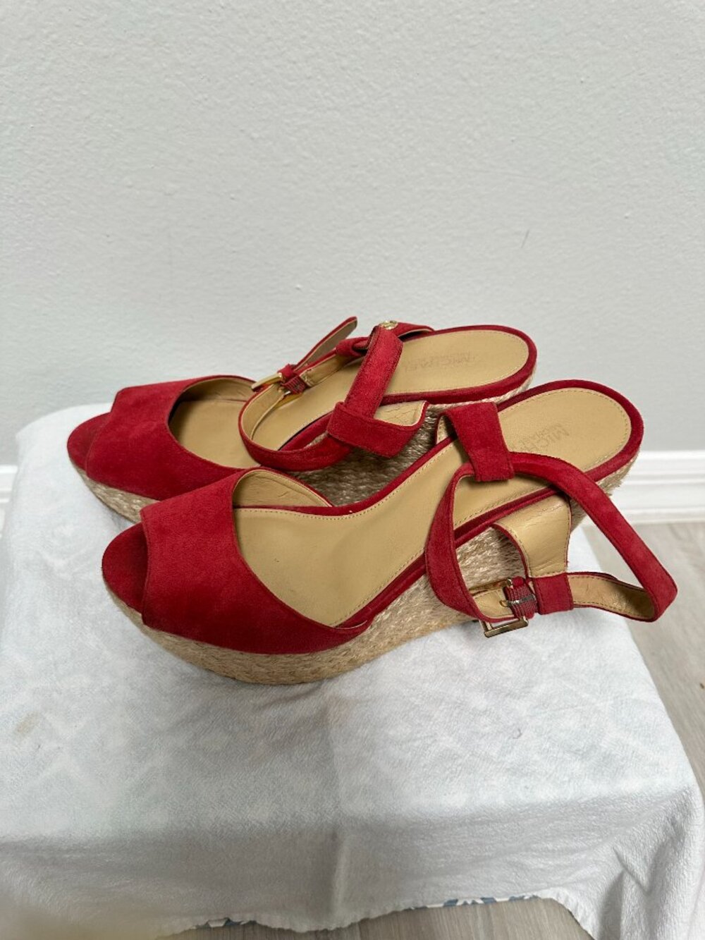 Michael Kors Red Suede Espadrille Wedge Sandals 8M